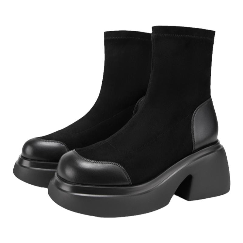千百度厚底增高弹力袜靴秋冬新款瘦瘦靴短靴女鞋显瘦长靴保暖