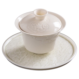 仿宋定窑白瓷盖碗品茗茶杯功夫茶具三才大容量不烫手家用泡茶碗
