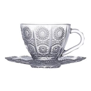 ins咖啡杯套装轻奢北欧小玻璃杯碟创意太阳花拿铁小精致欧式碟子