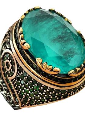 925纯银复古翡翠石绿色宝石戒指
