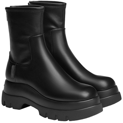 CHARLES&KEITH25冬新款CK1-90380174圆头厚底拉链弹力短靴瘦瘦靴