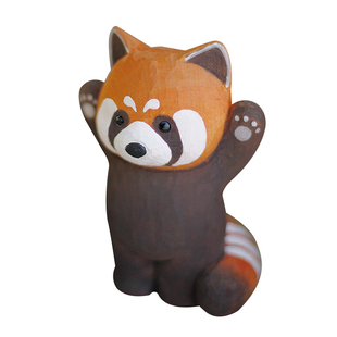 鹿妖商店 红熊猫 小熊猫 纯手工木雕摆件 实木动物木雕 北欧风