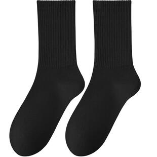 黑色袜子女中筒袜纯棉秋冬防臭跑步运动长筒棉袜高筒长袜配乐福鞋