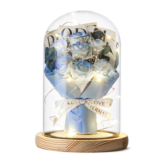 情人节礼物永生花生日送女友妈妈浪漫玫瑰花玻璃罩仿真花束摆件