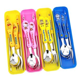304儿童卡通餐具套装学生便携宝宝可爱不锈钢勺子叉子筷子3件套装