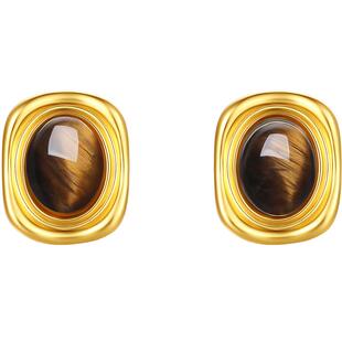 周六福美拉德虎眼石转运珠耳钉女流年琥珀S925耳饰新年礼物送女友