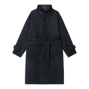 【配腰带】Unvesno(UN)LR风立领皮革领牛角扣羊毛双面呢保暖大衣