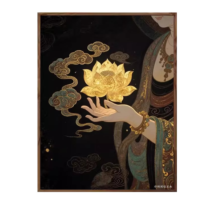 5d佛手生莲钻石画方钻2026新款高级感粘砖点贴满钻十字绣观音菩萨