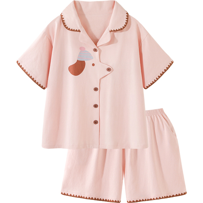 纯棉情侣睡衣女夏家居服凉感套装
