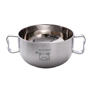 不锈钢儿童碗双层加厚双耳汤碗带把手吃饭碗宝宝辅食碗防摔防烫