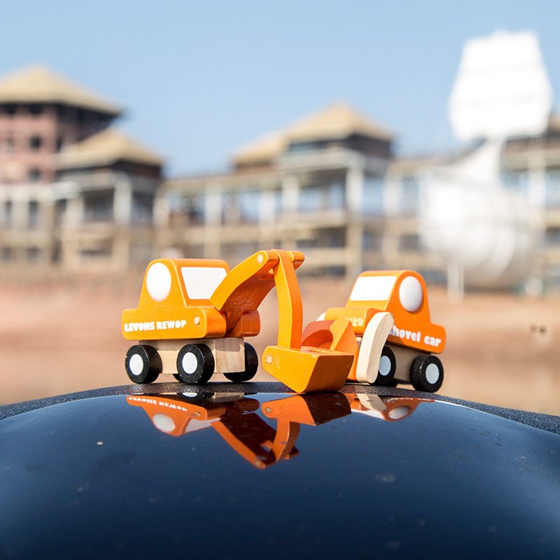 儿童木质工程车飞机模型玩具男孩组合和十二件小车迷你风系列套装