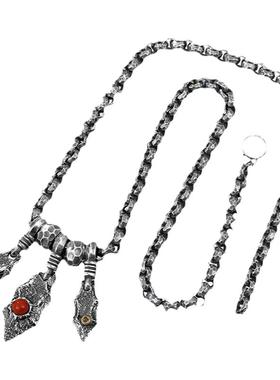 原创个性锤纹石器纯银项链男士