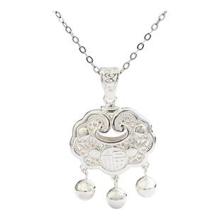 宫里上新平安锁项链女纯银999足银吊坠长命锁银锁三八妇女节礼物