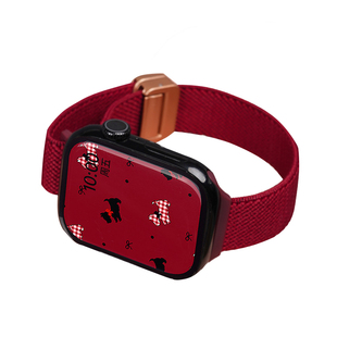 新款酒红色适用苹果S11手表iwatch10表带女款applewatch9透气尼龙编织S10秋冬高级S8磁吸腕带SE智能运动Ultra