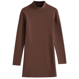 中长款打底衫女内搭秋冬修身遮屁股长袖t恤加绒加厚保暖洋气上衣