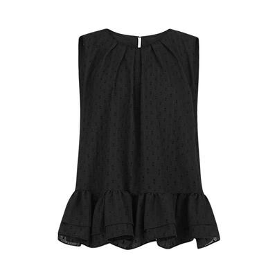 sdeer度假圆领肌理抽褶无袖衬衫