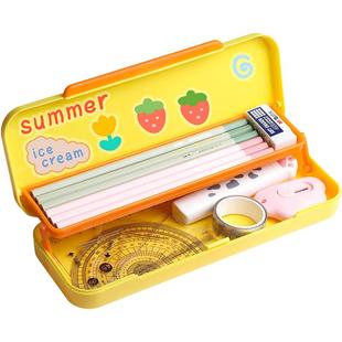 小学生双层文具盒可爱大容量马卡龙铅笔盒简约多功能创意手工咕卡收纳盒男孩女孩幼儿园一二年级儿童笔袋