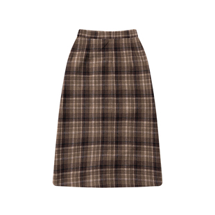 迟伞伞 利物浦的早餐 格纹磨毛设计感半身裙女百搭显瘦半裙