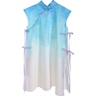 乌扣.徽因 女童旗袍夏款儿童民国风新中式古风套装亲子装夏季薄款