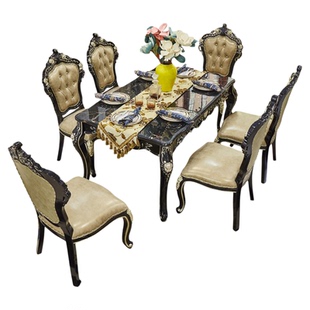 欧式餐桌 法式客厅实木雕花餐桌长方形六人桌高档欧式大理石餐桌