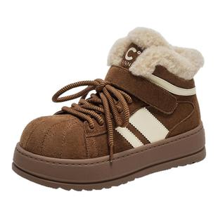 千百度加绒高帮板鞋女冬季2025新款百搭运动鞋高帮休闲厚底小白鞋