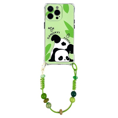 可爱熊猫手机壳可调节带挂绳防摔