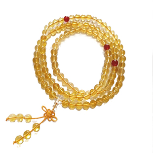 天然黄水晶手链 黄水晶108粒手链 黄水晶108颗佛珠念珠手链