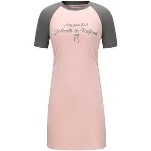 乐町插肩袖连衣裙年夏季新款抽褶连衣裙收腰短袖粉色针织T恤裙