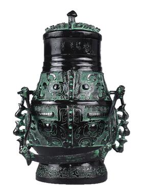 仿古青铜器兽面提梁卣古代酒器酒樽摆件古玩收藏装饰影视婚庆道具