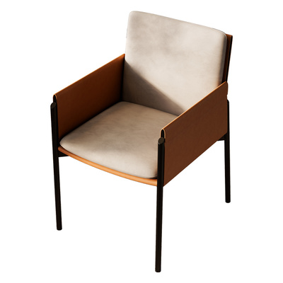 广巢马鞍皮钛碳素钢意式极简餐椅