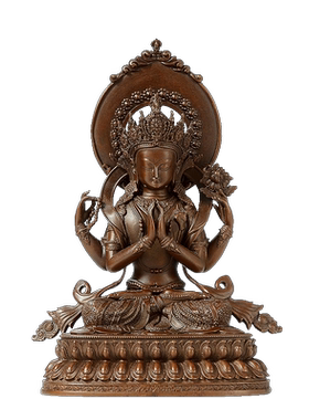 全鎏金四臂观音铜像摆件