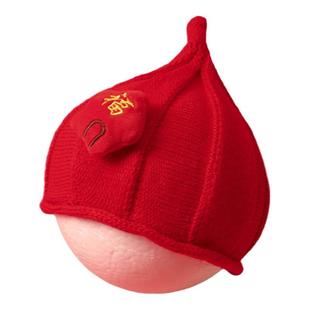 宝宝帽子冬季婴儿新年红色针织帽男宝女童毛线套头帽儿童尖尖帽潮