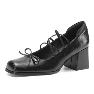 星期六芭蕾单鞋女春2026新款高跟鞋法式方头玛丽珍女鞋黑色小皮鞋