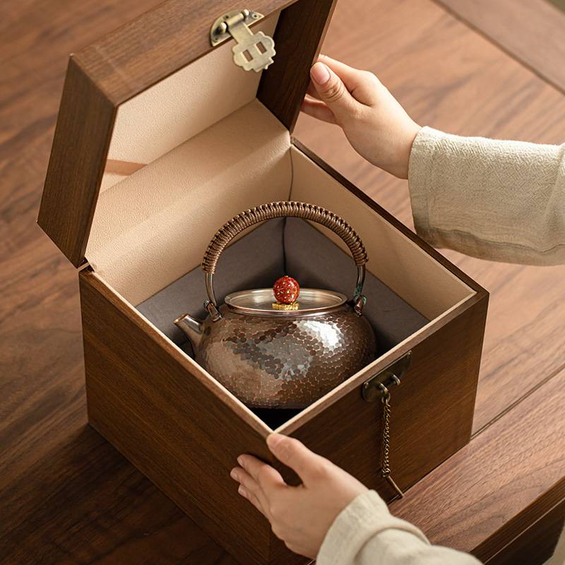 手工足银一张打锤纹提梁壶茶具电陶炉茶炉煮茶器围炉煮茶礼盒套装