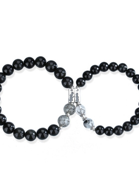 世迹s925银黑曜石日月情侣手串