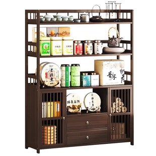 新中式博古架楠竹茶叶茶具展示架隔断柜茶室摆件置物柜多宝阁架子