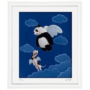 阿斯蒙迪许京甫熊猫签名限量版画儿童房挂画玄关卧室温馨装饰画