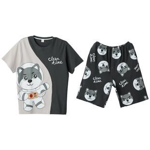 男士睡衣夏季纯棉短袖薄款卡通潮流青少年可外穿加大码家居服套装