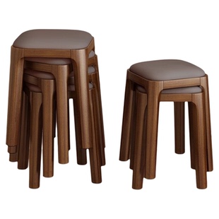 实木凳子可叠放家用餐桌餐椅客人备用圆凳中式轻奢高级感软包方凳