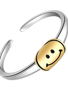 925银笑脸戒指奢小众开口可调节