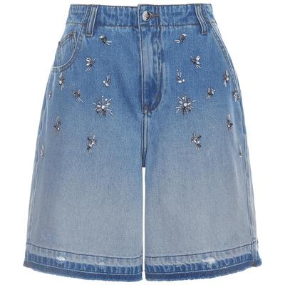 宝姿PORTSPURE女装舒适可露丽波嬉钉珠渐变水洗牛仔短裤