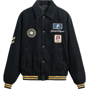 柜799!秋冬男装补丁刺绣灯芯绒棉夹克宽松休闲棉服外套 6318/414