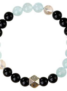 海蓝宝黑曜石本命佛转运手链