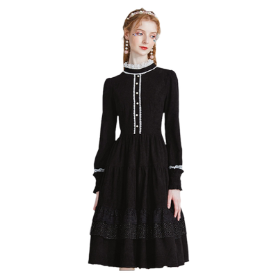 艾丽丝灯芯绒黑色公主风