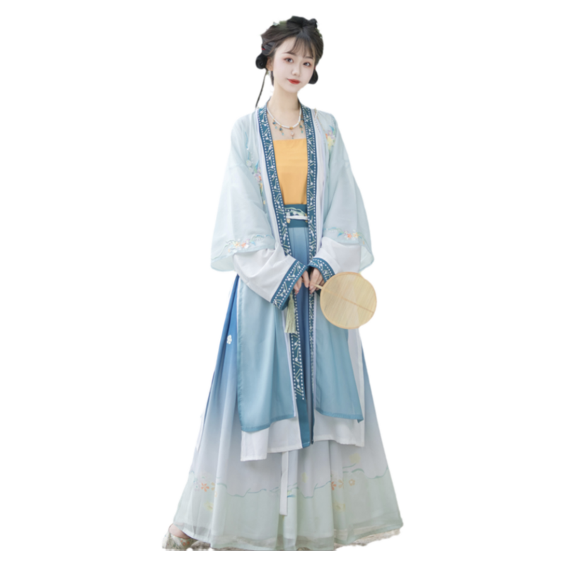 云芳晴风萤月汉服女夏款中国风原创宋制吊带一片式褶裙长褙子套装
