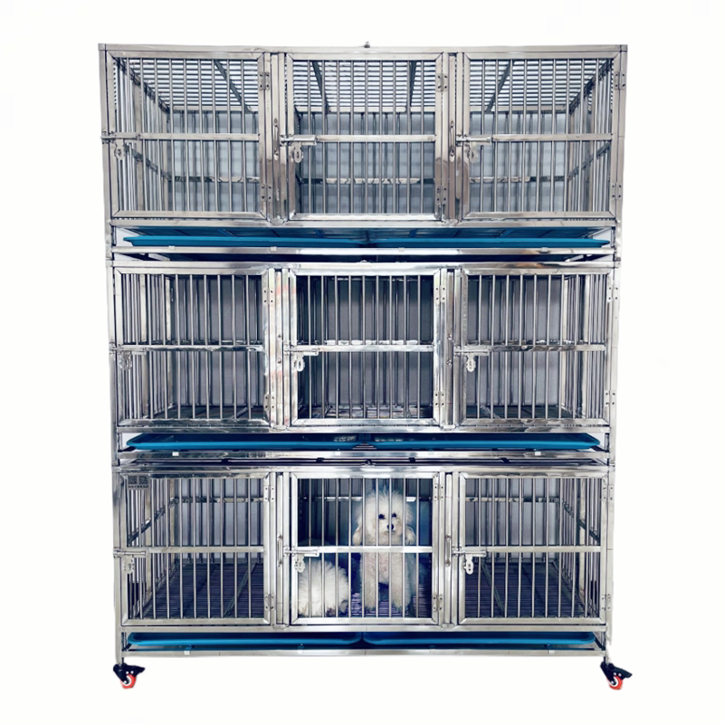 加粗折叠不锈钢宠物狗笼子中小型犬双层三层白钢养宠物店犬舍医院