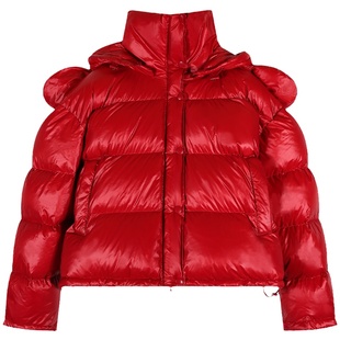 落落狷介红色短款羽绒服冬季女2025新款设计感小个子连帽加厚外套