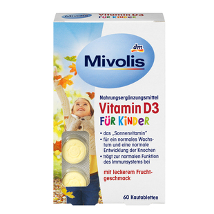 现货 dm德国Mivolis儿童钙片维生素D补钙 D3钙咀嚼含化片 60粒