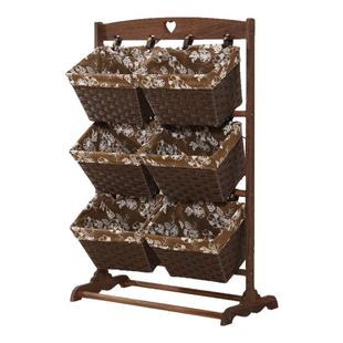 实木收纳架藤编杂物零食整理筐门客厅落地多层布艺吊篮储物置物架