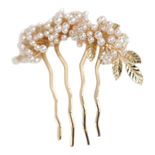 复古珍珠金色发梳复古优雅韩式发插盘发工具新娘写真礼服配饰头饰